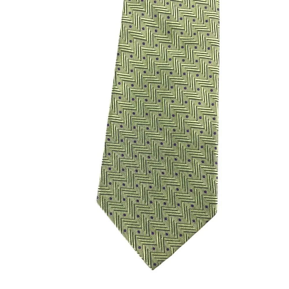 Michael Newell Mens Tie Green Purple Geometric Zig Zag Polka Dot Silk Neckwear
